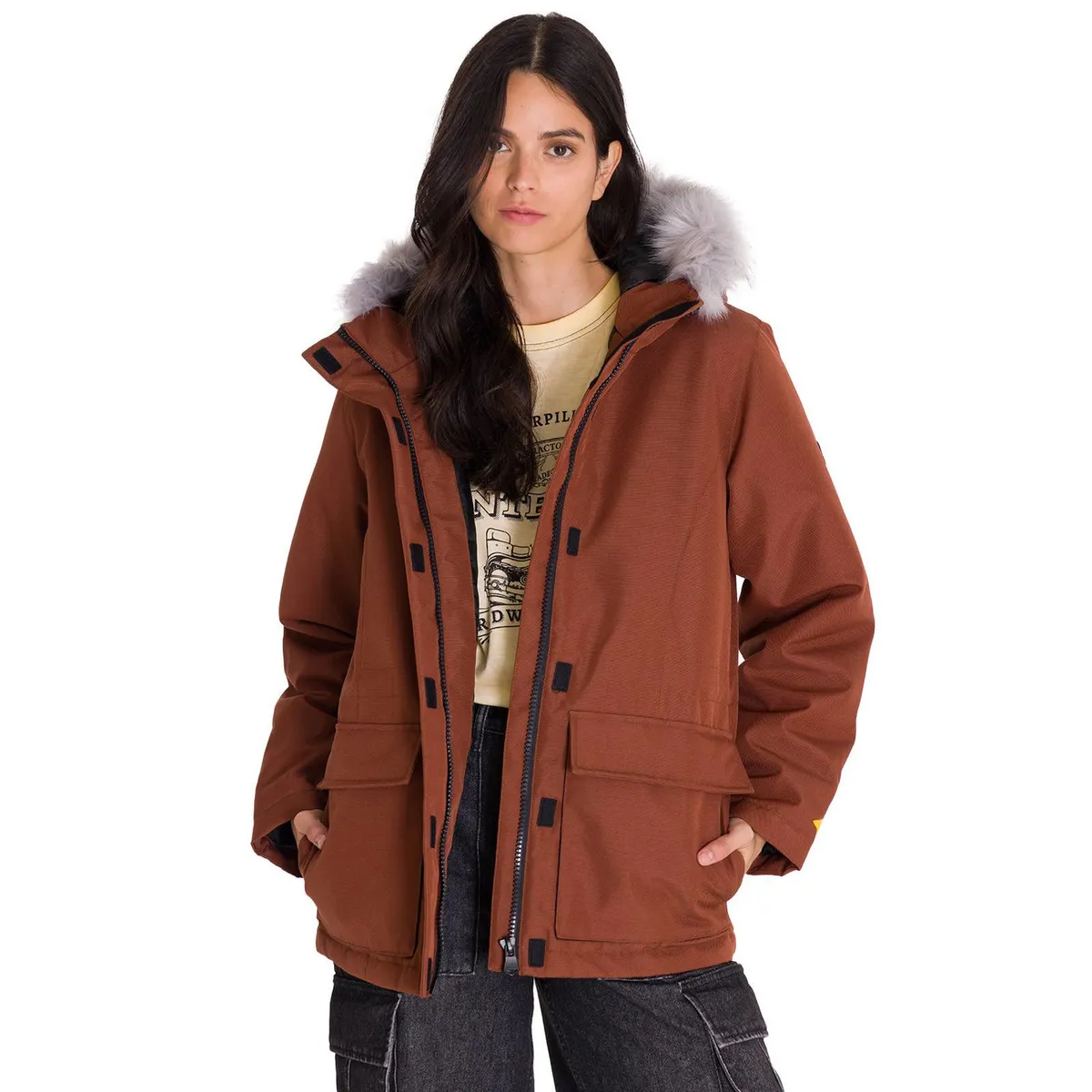 CAT - Chaqueta Mediumweight Faux Fur Mujer Terracota CAT