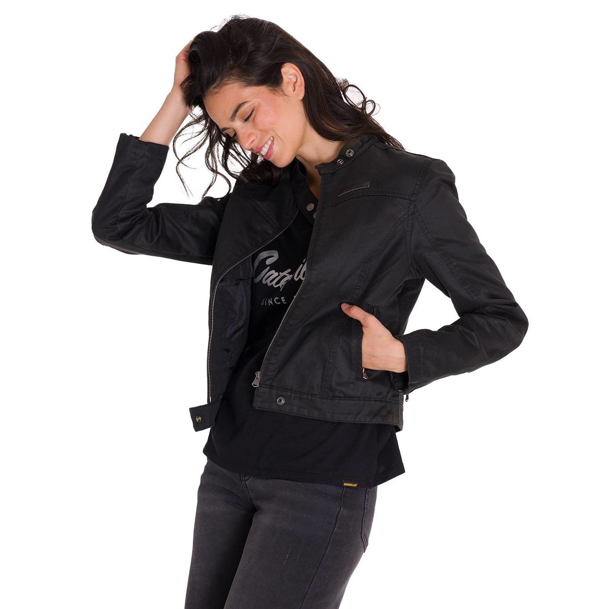 CAT - Chaqueta Casual Waxed Moto Mujer Negra CAT