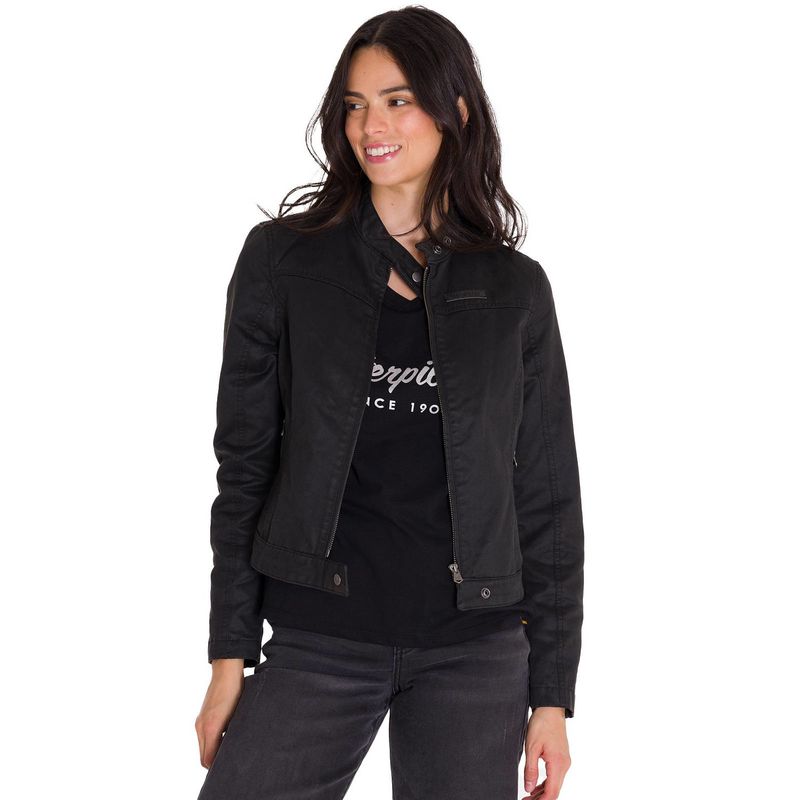 CAT - Chaqueta Casual Waxed Moto Mujer Negra CAT.
