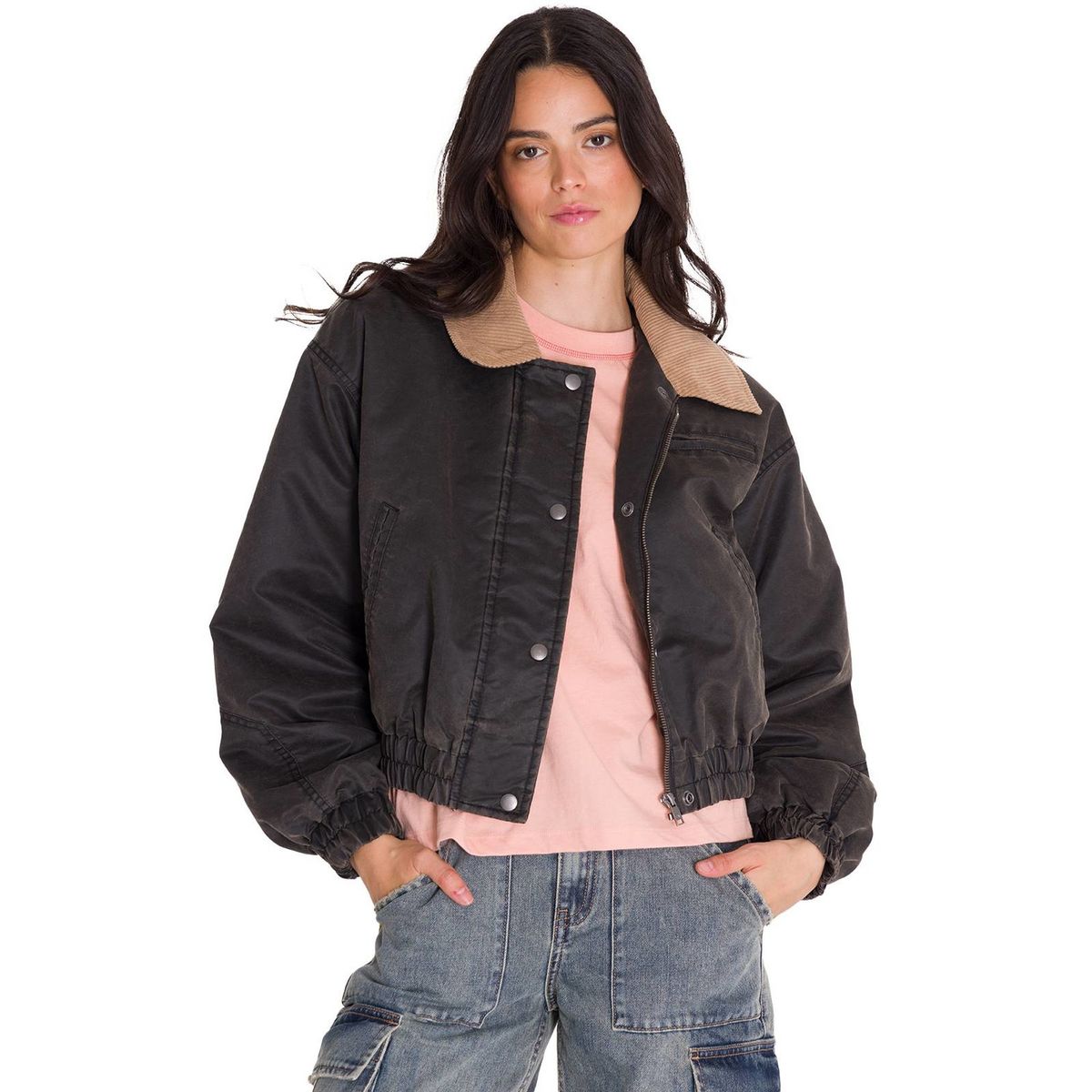CAT - Chaqueta Waxed Cropped Bomber Mujer Gris Oscura CAT