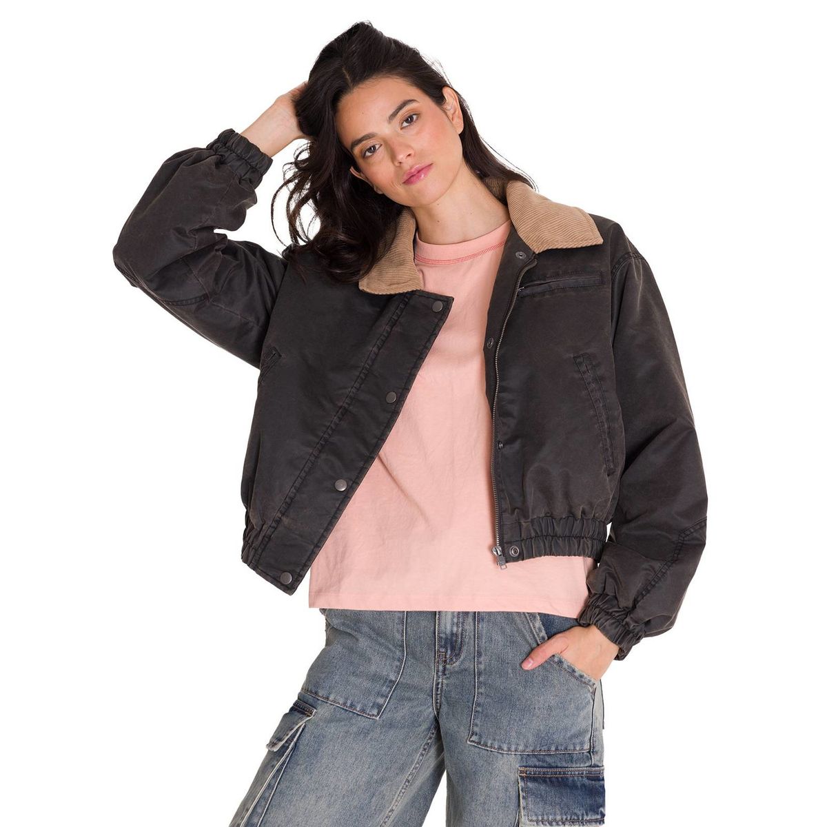 CAT - Chaqueta Waxed Cropped Bomber Mujer Gris Oscura CAT