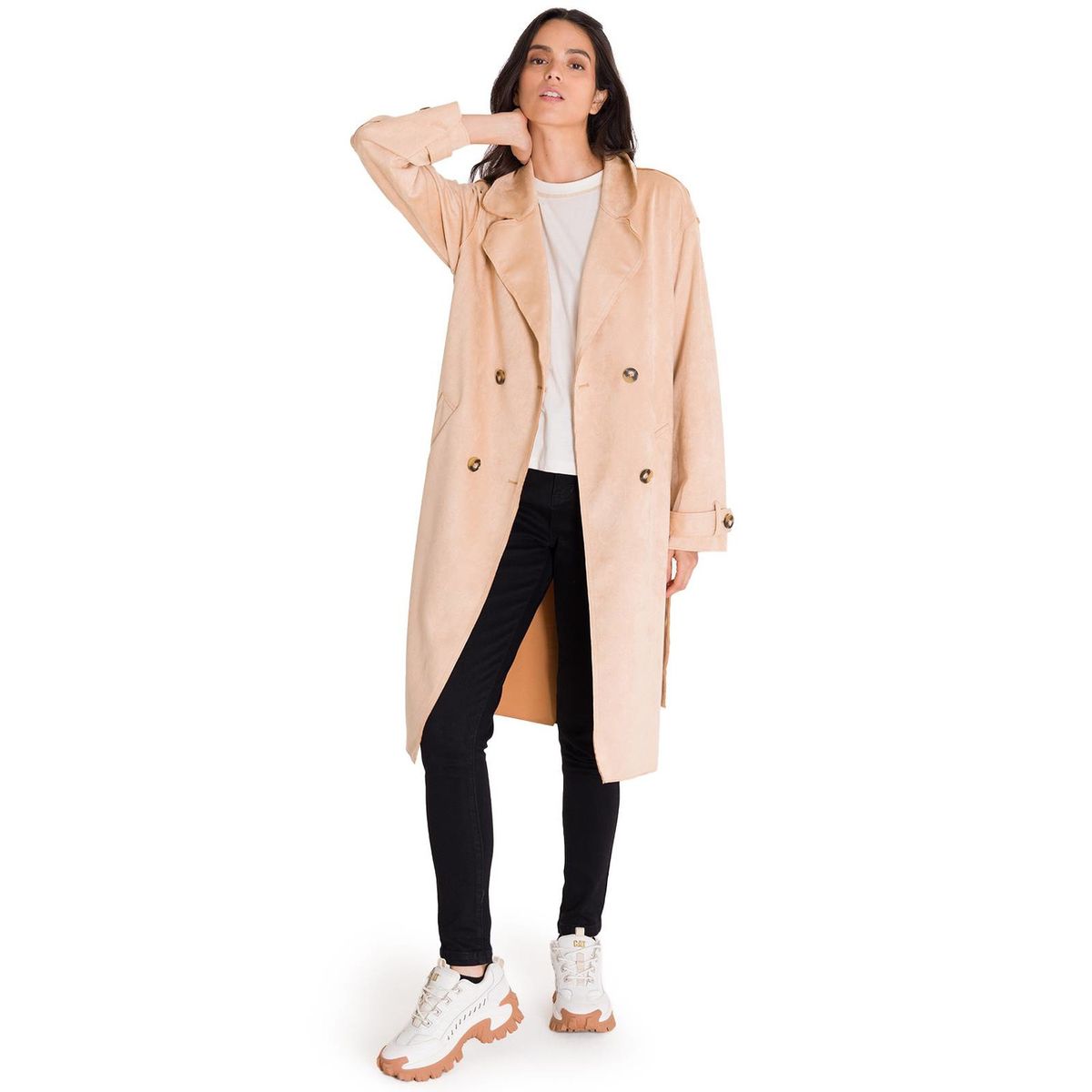 CAT - Abrigo M/Larga Faux Suede Trench Coat Mujer Beige CAT