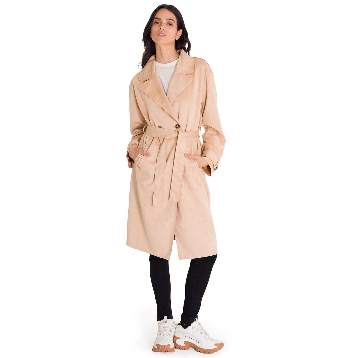 CAT - Abrigo M/Larga Faux Suede Trench Coat Mujer Beige CAT