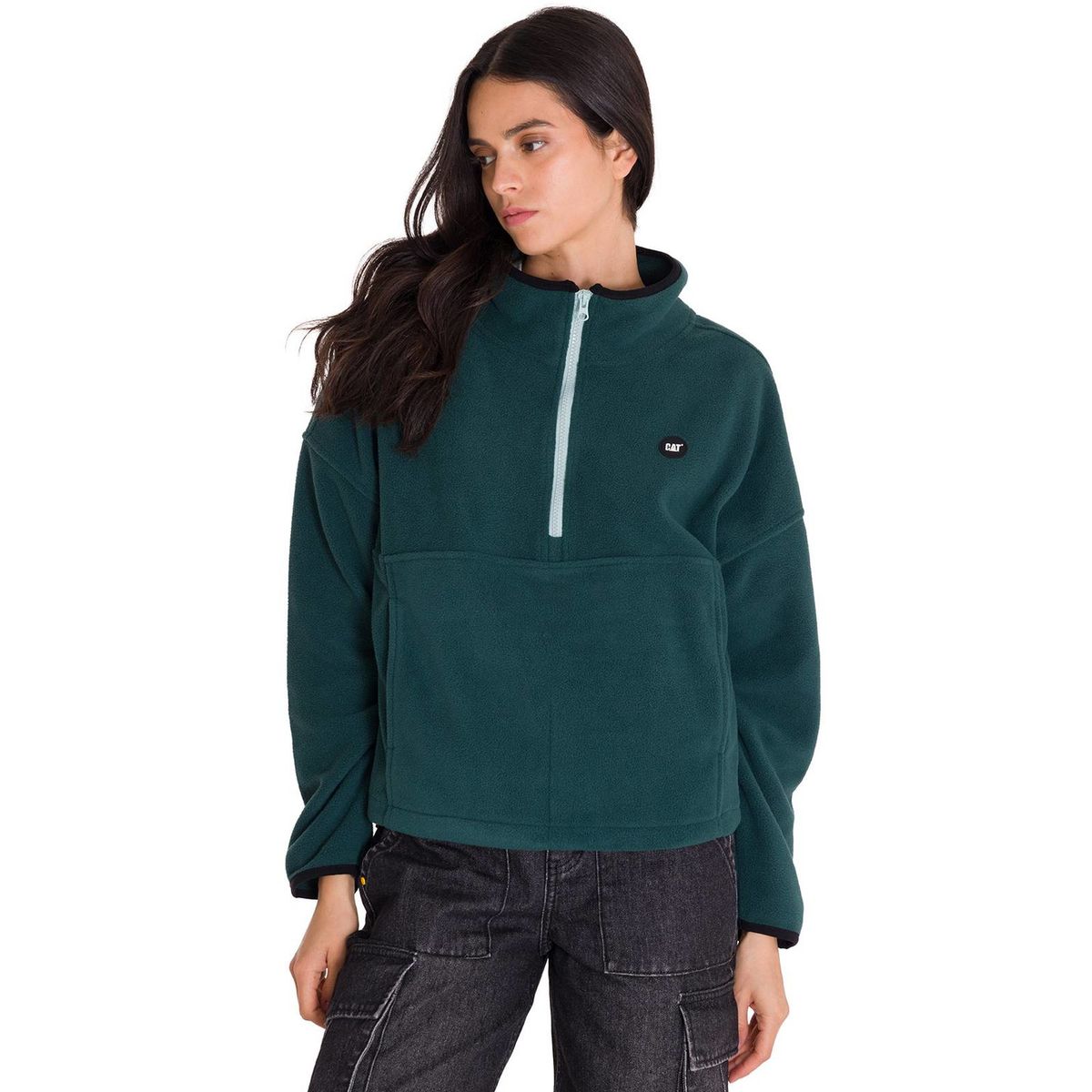CAT - Polar Boxy Ovs Half Zip Mujer Verde Petróleo CAT