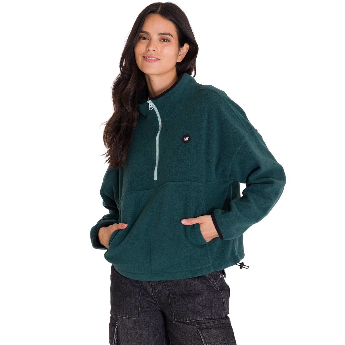 CAT - Polar Boxy Ovs Half Zip Mujer Verde Petróleo CAT