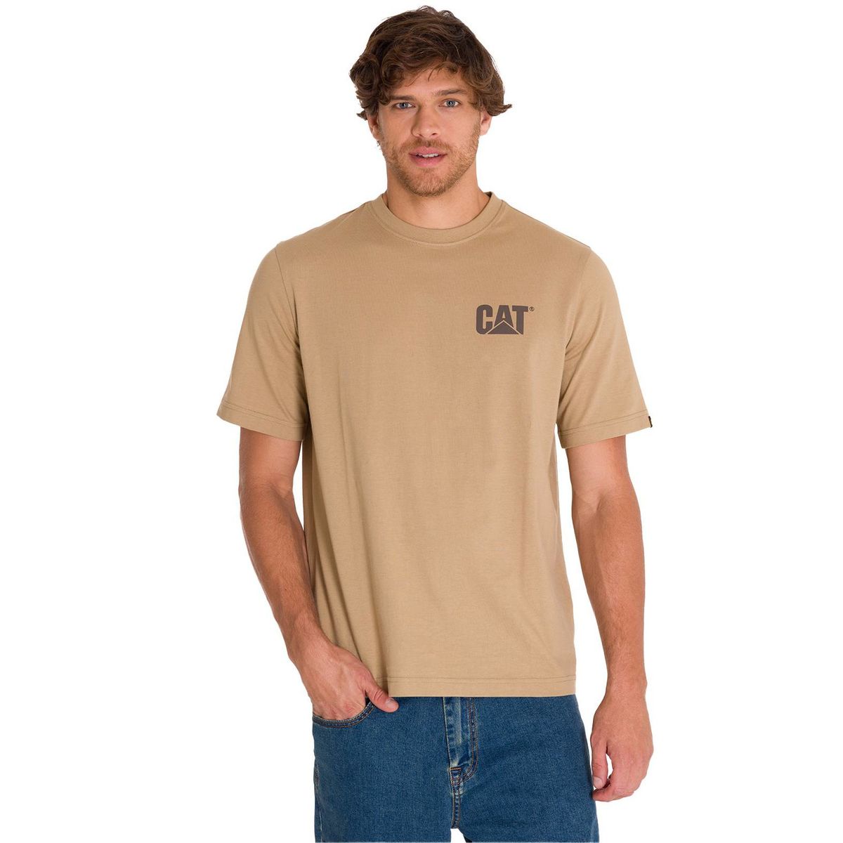 CAT - Polera Manga Corta Trademark Tee Hombre Café Clara CAT