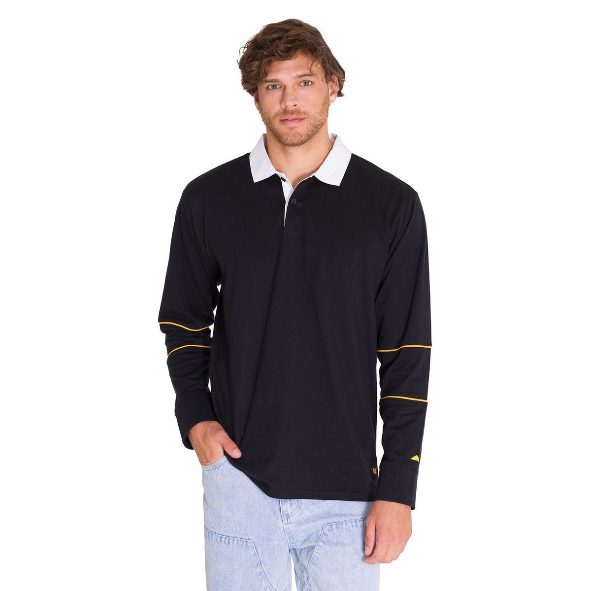 CAT - Polera Casual Lightweight Rugby Hombre Negra CAT