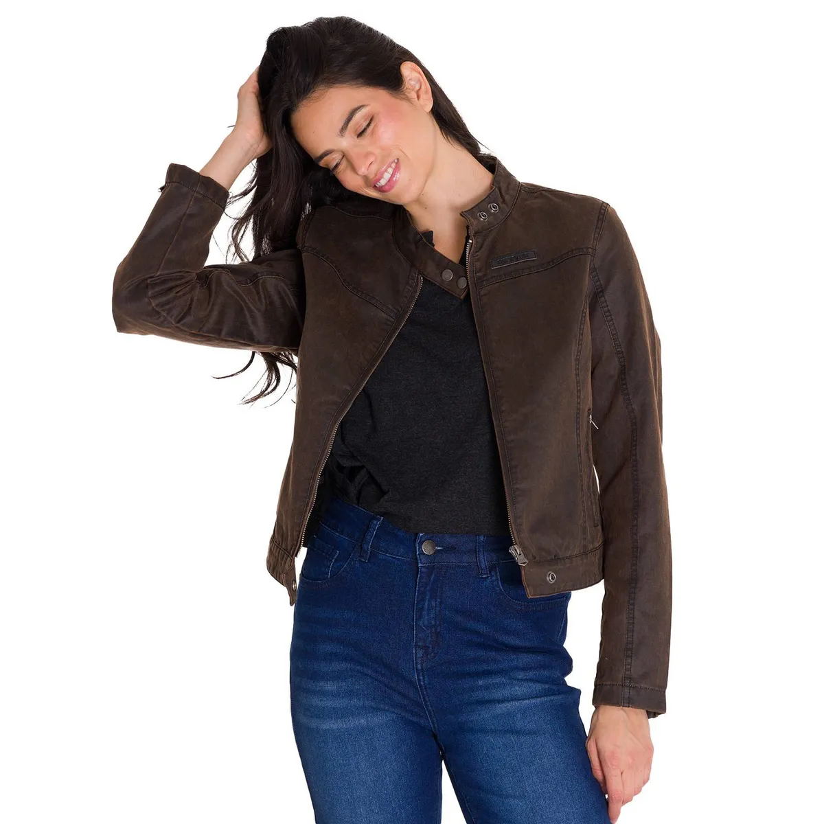 CAT - Chaqueta Casual Waxed Moto Mujer Café Oscura CAT