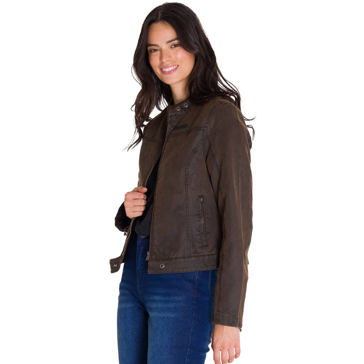 CAT - Chaqueta Casual Waxed Moto Mujer Café Oscura CAT