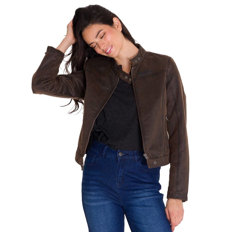 CAT - Chaqueta Casual Waxed Moto Mujer Café Oscura CAT