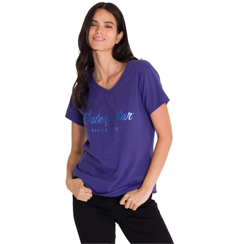 CAT - Polera Metallic Script V-Neck Mujer Indigo CAT