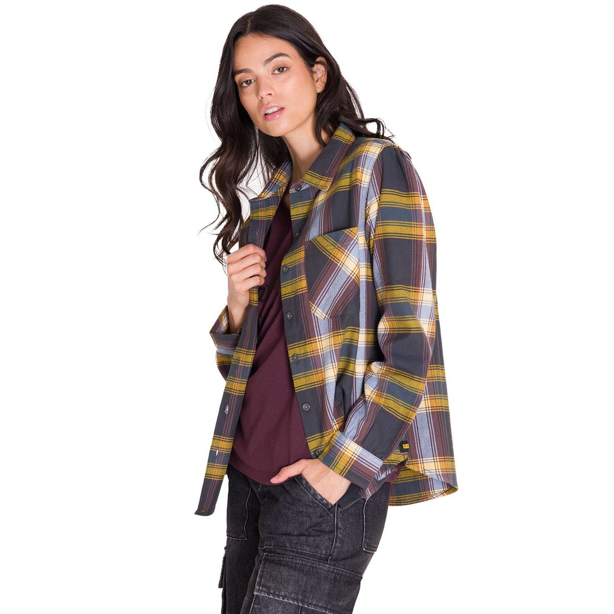 CAT - Camisa Flannel Relaxed Mujer Púrpura CAT_.