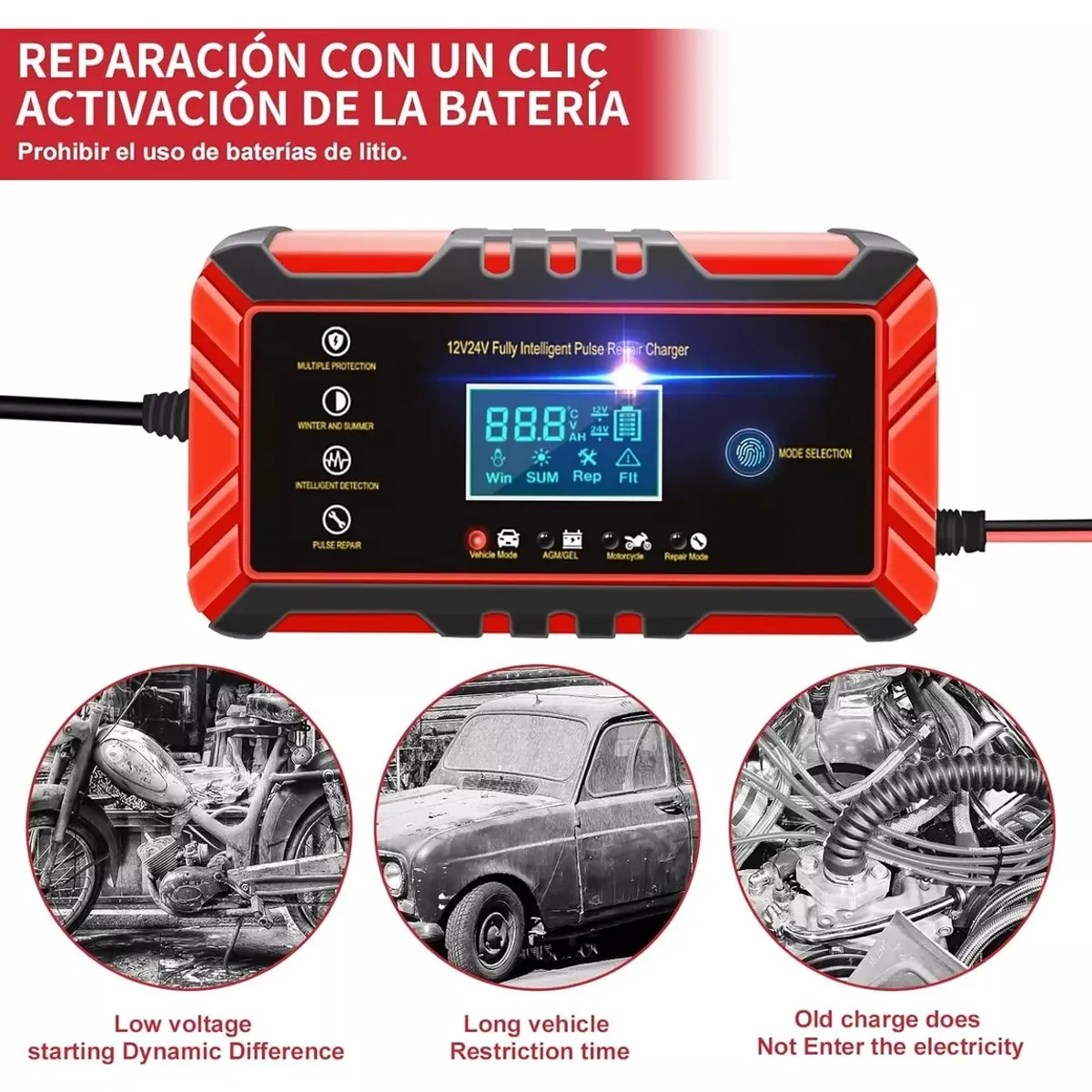 GENERICO - Cargador De Batería Inteligente Y Rápido 12v 8a 24v