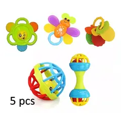 GENERICO - Set 5 Pzs Pelota - Sonajero - Mordedor Sensorial Bebé