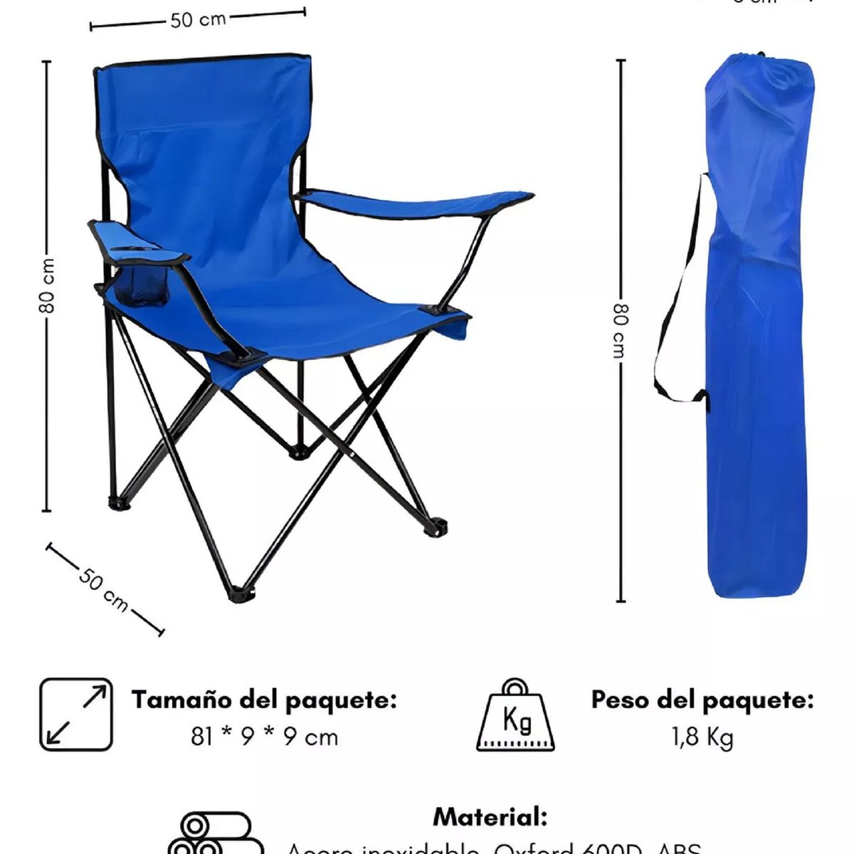 GENERICO - Silla Plegable Camping Playa Picnic Con Porta Vasos