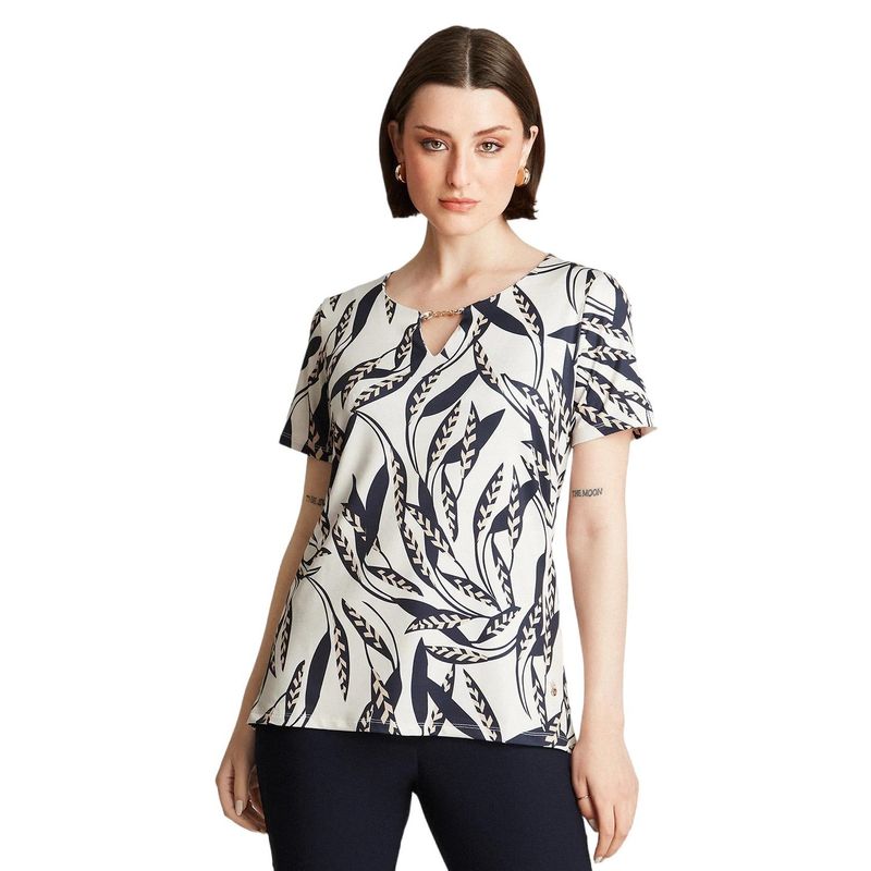LORENZO DI PONTTI - Polera Manga Corta Estampado Floral Beige