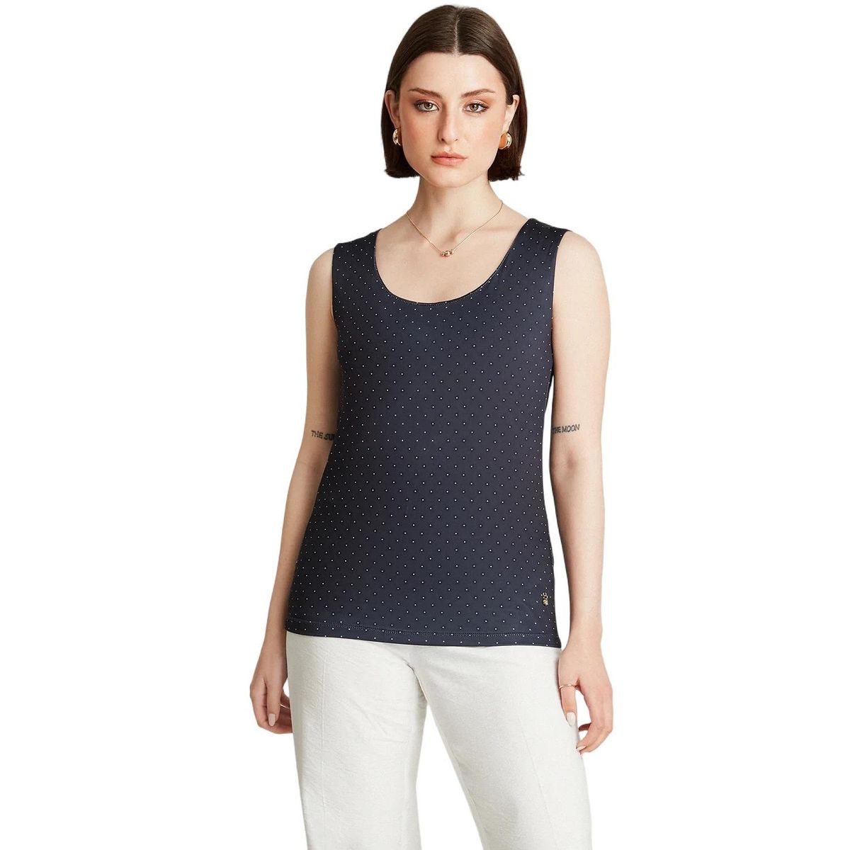 LORENZO DI PONTTI - Polera Sin Mangas Azul Estampado Lunares