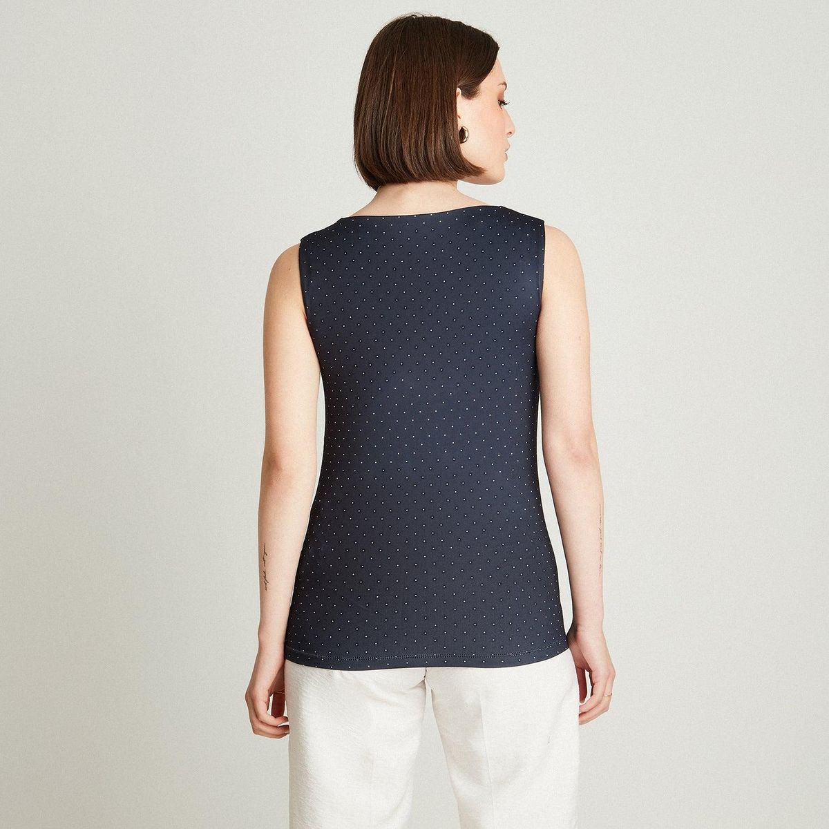 LORENZO DI PONTTI - Polera Sin Mangas Azul Estampado Lunares