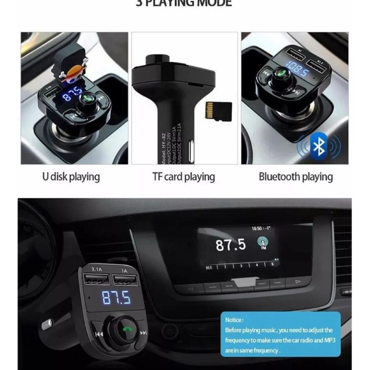 UNIVERSAL - Receptor Bluetooth Autos Transmisor Fm Mp3 Carga Rápida Usb