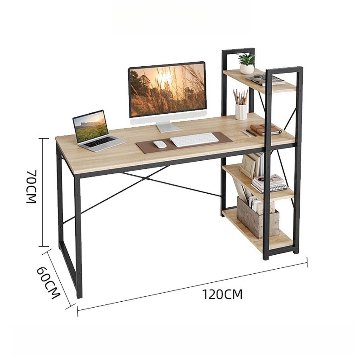 GENERICO - Escritorio Con Estantería 4 Pisos 120 X 70 X 60 Cm