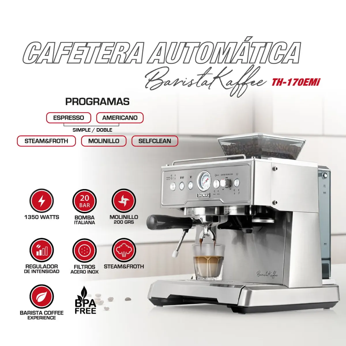 THOMAS - Cafetera Automática BaristaKaffee TH-170EMi