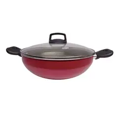 GENERICO - Sartén Wok Con Asas Y Tapa Antiadherente 4,3 Litros 28cm Color Cereza