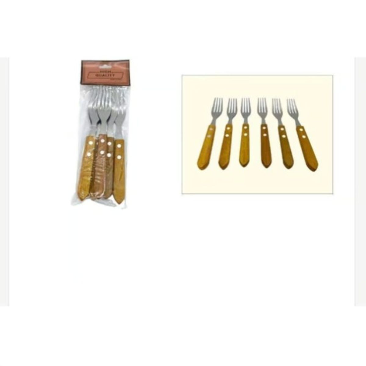 GENERICO - Tenedor De Acero Inoxidable 6 Piezas Mango De Madera