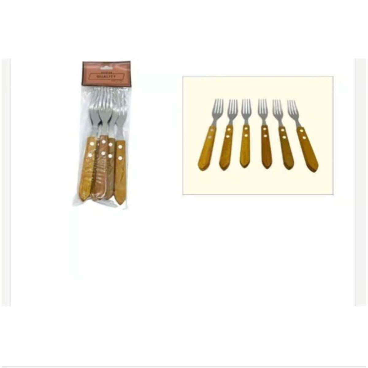 GENERICO - Tenedor De Acero Inoxidable 6 Piezas Mango De Madera