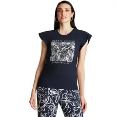 CURVI - Polera Azul Manga Corta Estampado