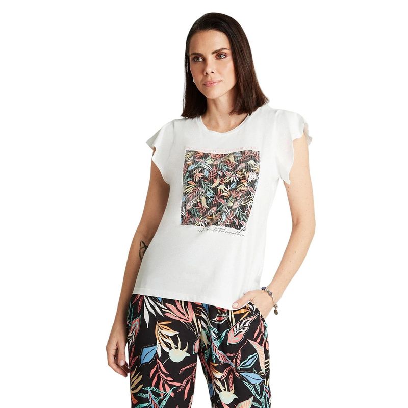 CURVI - Polera Blanco Manga Corta Estampado