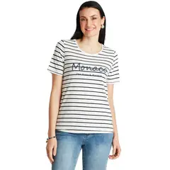 CURVI - Polera Blanco Manga Corta Rayada