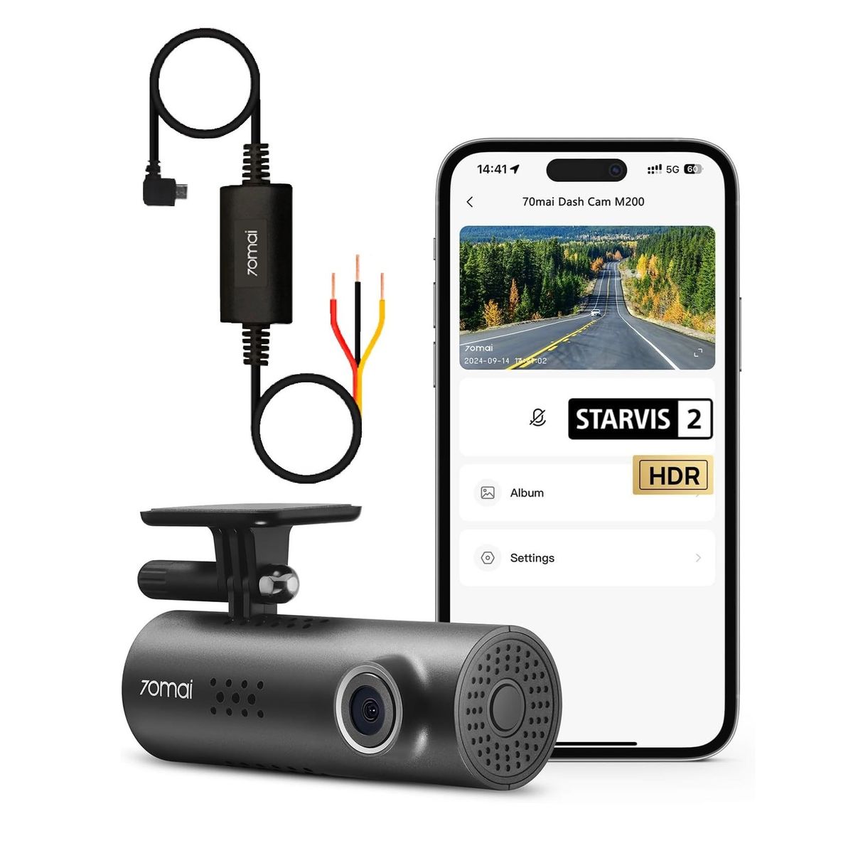 70MAI - Camara DVR Auto WiFi Dash Cam 3 70Mai M200 con kit cableado UP02