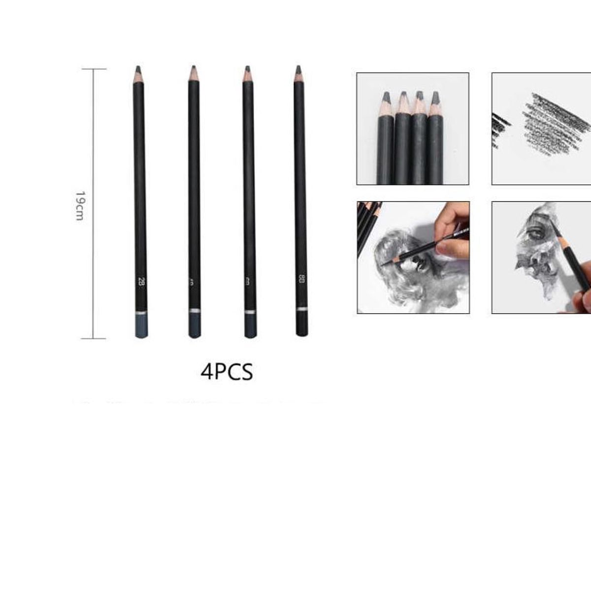 GENERICO - Pack 3  Lápices de Dibujo (2B, 4B, 6B, 8B) 4pcs