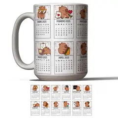 SM - Taza Tazón Cerámica para café Grande 15oz con Calendario de Capibara