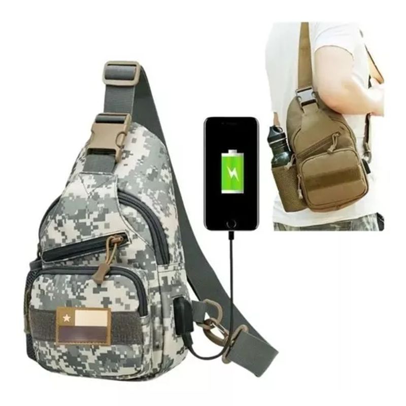 GENERICO - Bolso Táctico Impermeable Banano Bandolero Cruzado Carga Usb