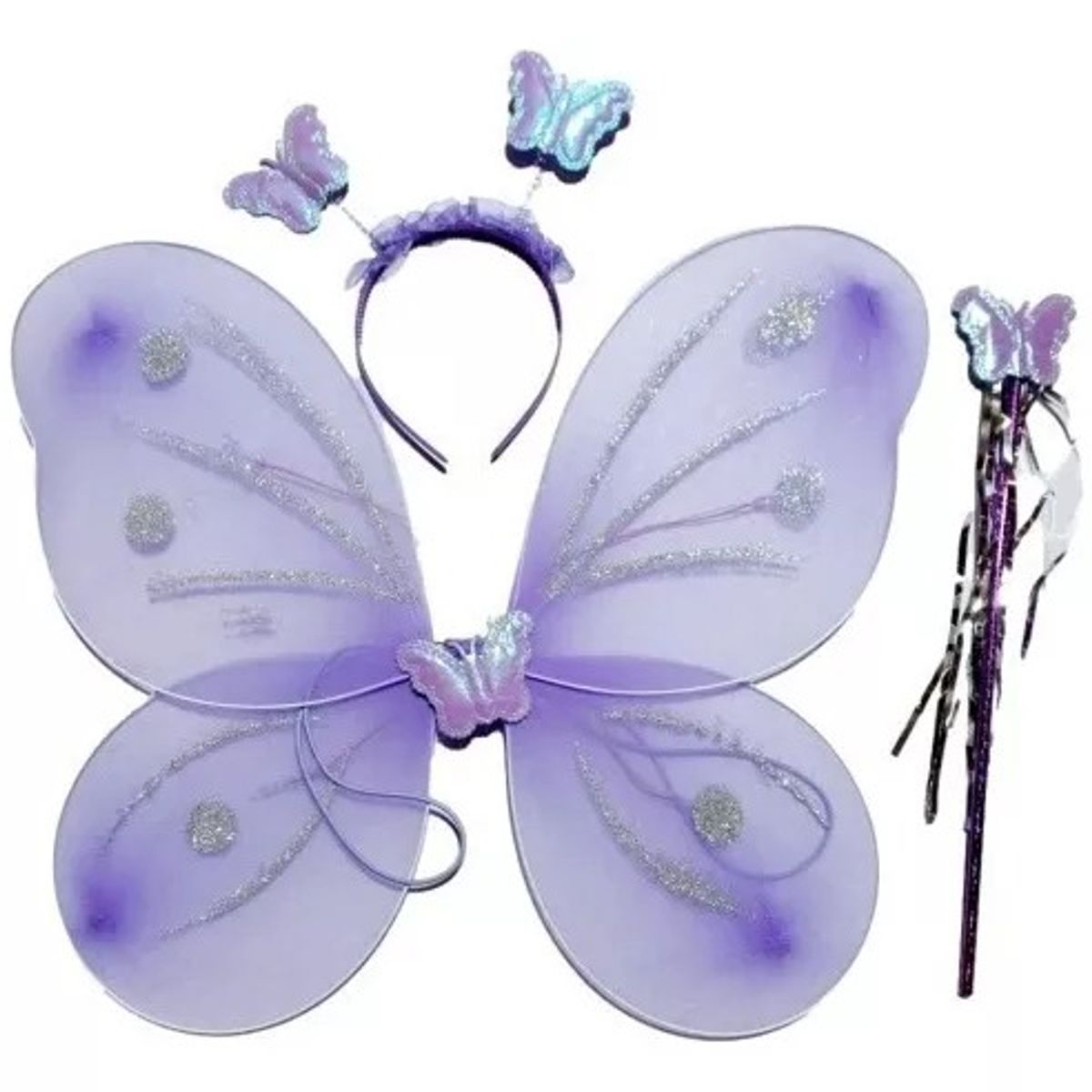 GENERICO - Alas Hada Mariposa Con Luz Disfraz Niña Varita Y Cintillo