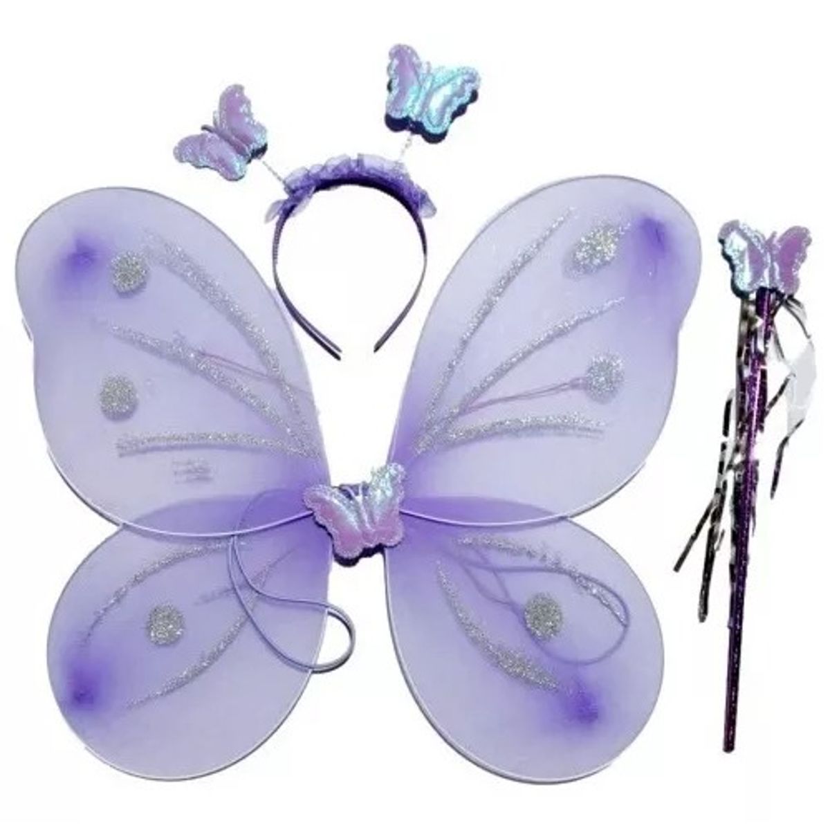 GENERICO - Alas Hada Mariposa Con Luz Disfraz Niña Varita Y Cintillo