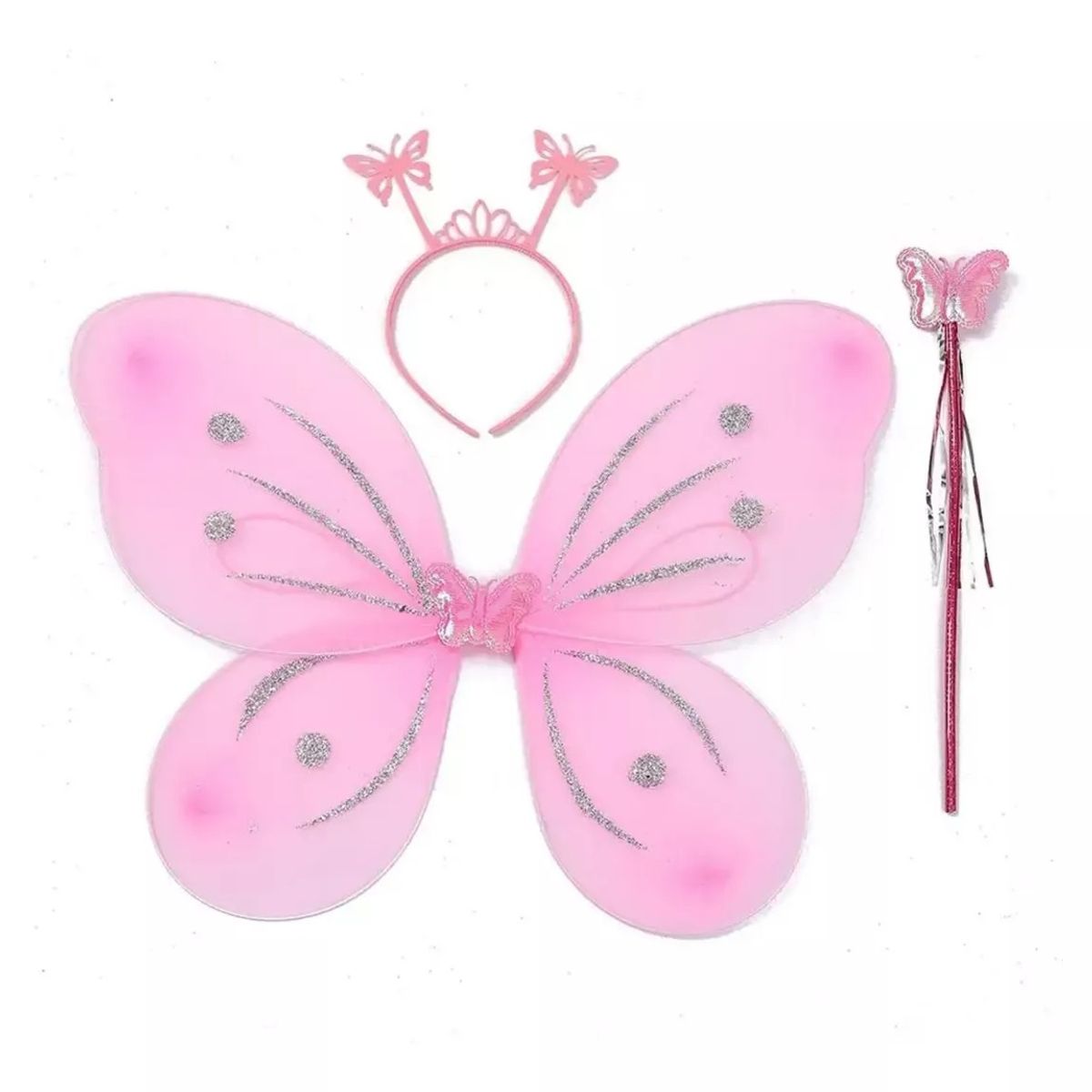 GENERICO - Alas Hada Mariposa Con Luz Disfraz Niña Varita Y Cintillo