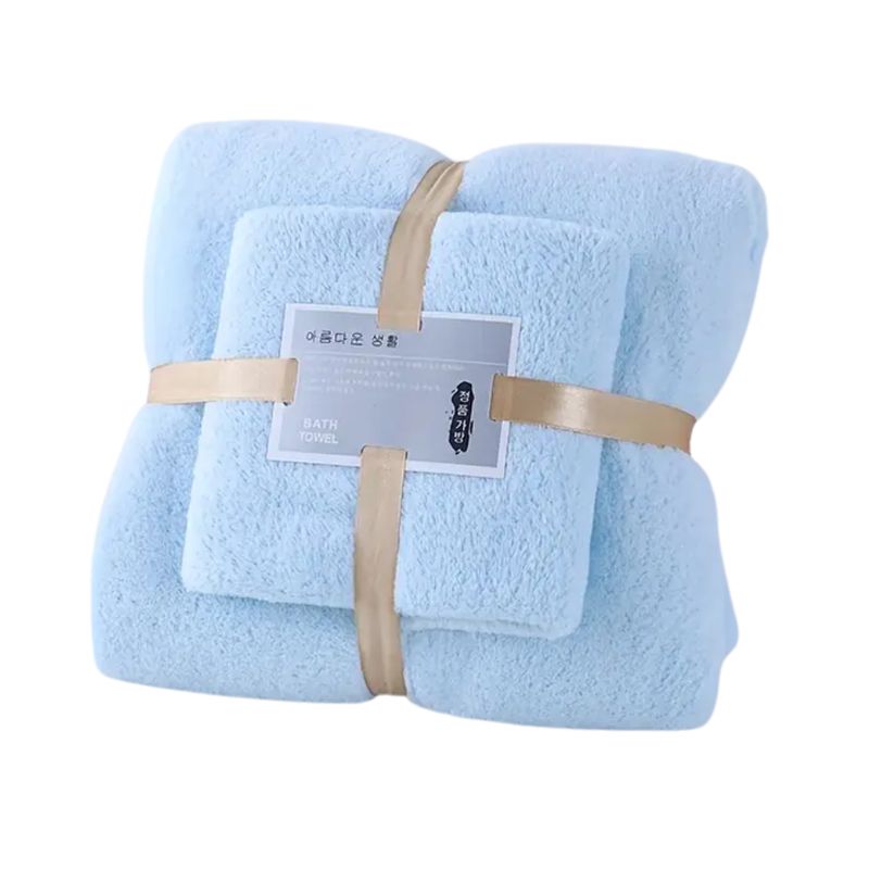 GENERICO - Pack 2 Toallas Celeste Baño Cuerpo Manos Microfibra Secado Rápido