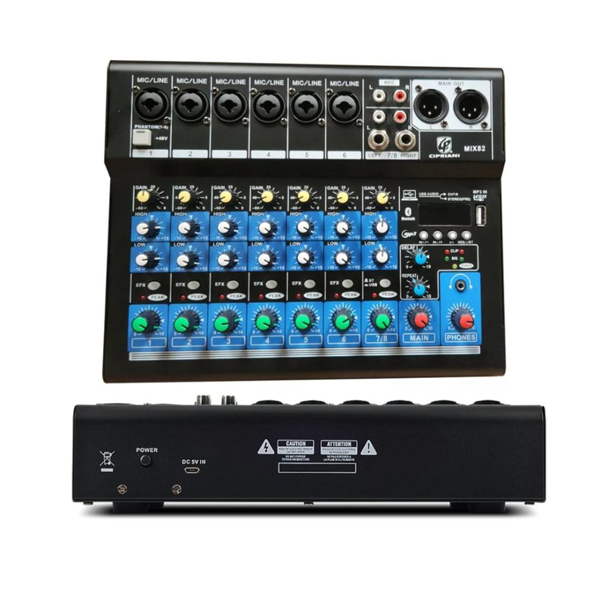 CIPRIANI - Kit de Amplificación consola 8ch+cajas activas 15+Atriles