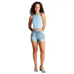 ACUARELA - Polera Crop Top Celeste Sin Manga