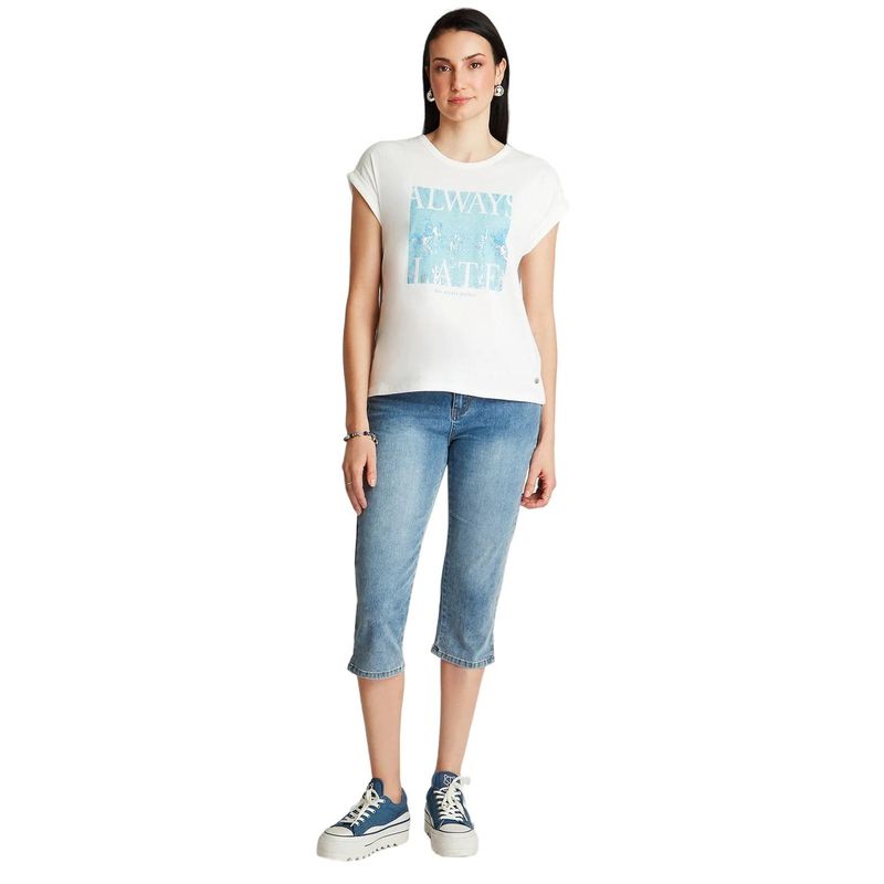 CURVI - Polera Blanco Manga Corta Estampado