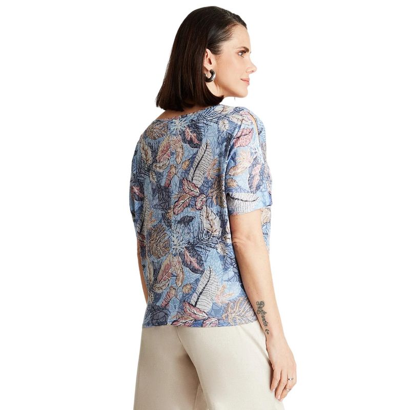 CURVI - Polera Azul Manga Corta Estampado