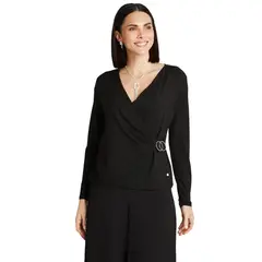 LORENZO DI PONTTI - Polera Negro Manga Larga Cuello V