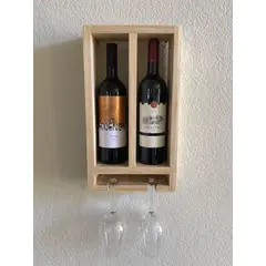 GENERICO - Porta Botella Copas Vidrio Vino Rustico Repisa De Madera