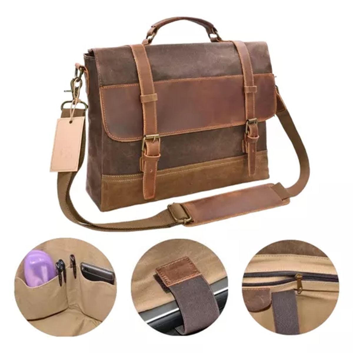 GENERICO - Maletín Bandolera Viaje Hombre Lona Café 38x30x12cm