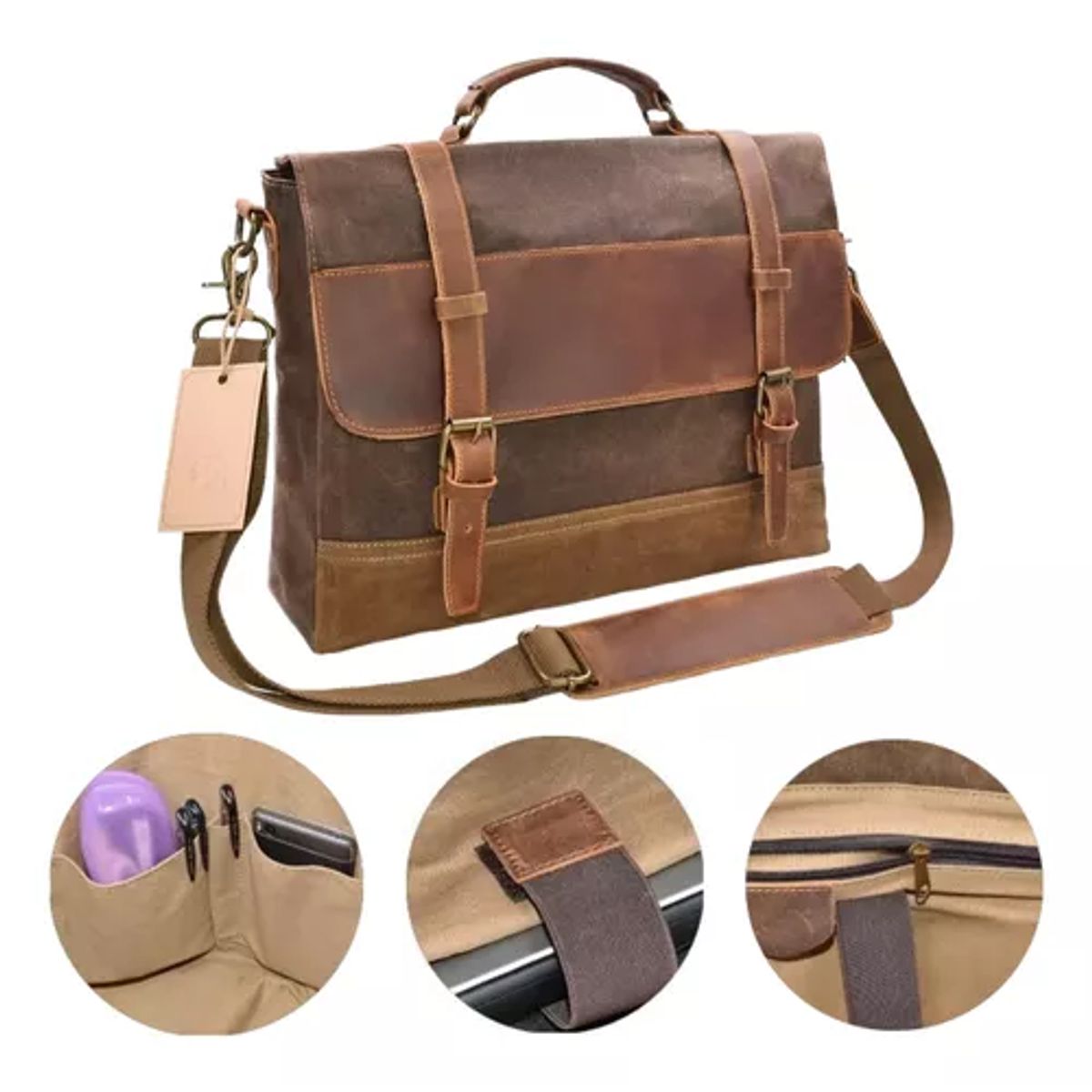 GENERICO - Maletín Bandolera Viaje Hombre Lona Café 38x30x12cm
