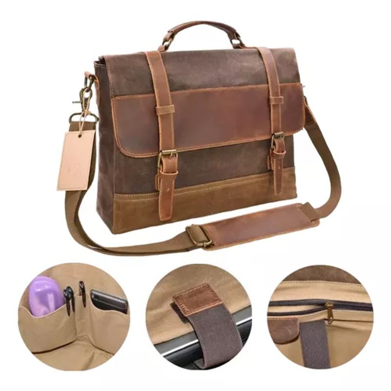 GENERICO - Maletín Bandolera Viaje Hombre Lona Café 38x30x12cm