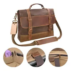 GENERICO - Maletín Bandolera Viaje Hombre Lona Café 38x30x12cm
