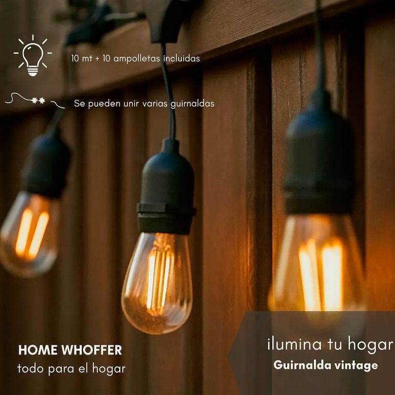 GENERICO - Guirnalda Luces Terraza Exterior Whoffer 10mt + 10ampolleta